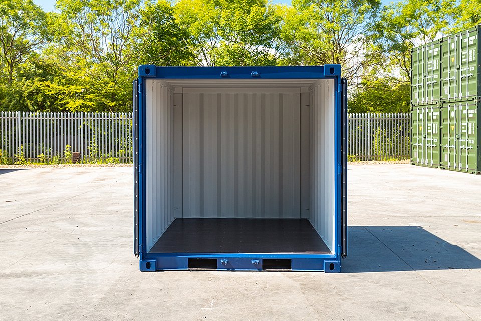 10ft blue shipping container — interior view